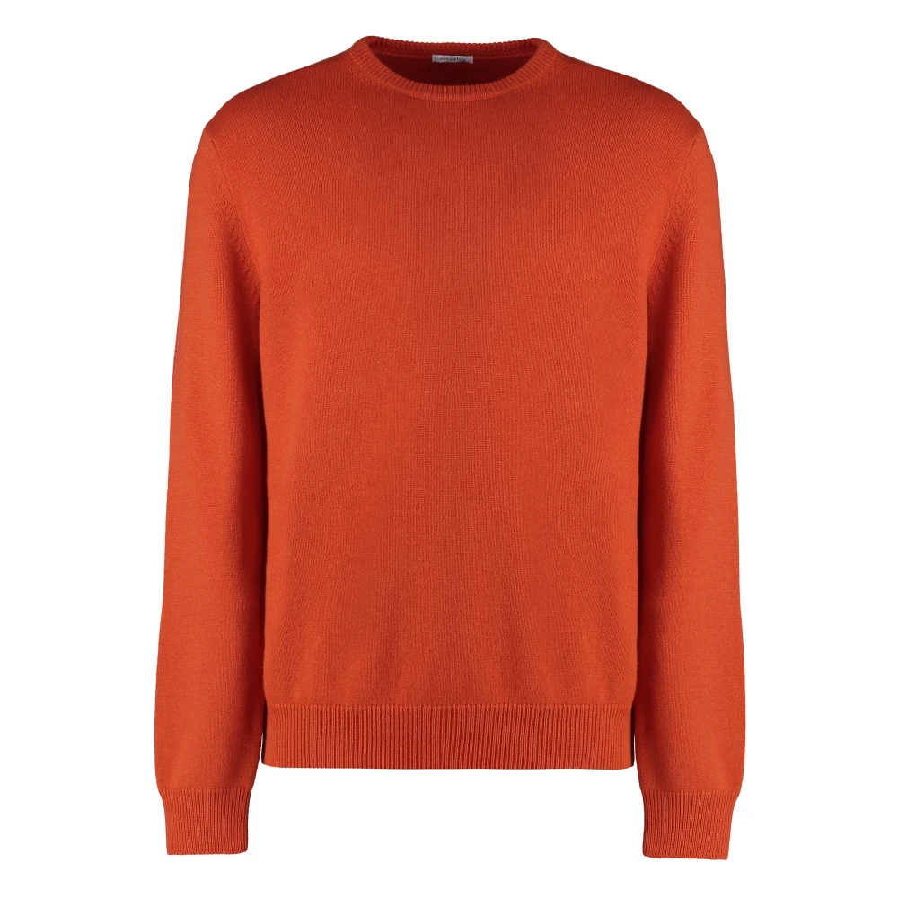 Malo Cashmere Crew-Neck Sweater Ribbed Knit Orange Heren