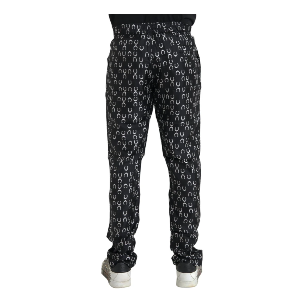 Dolce & Gabbana Zijden Hoefijzer Print Broek Black Heren