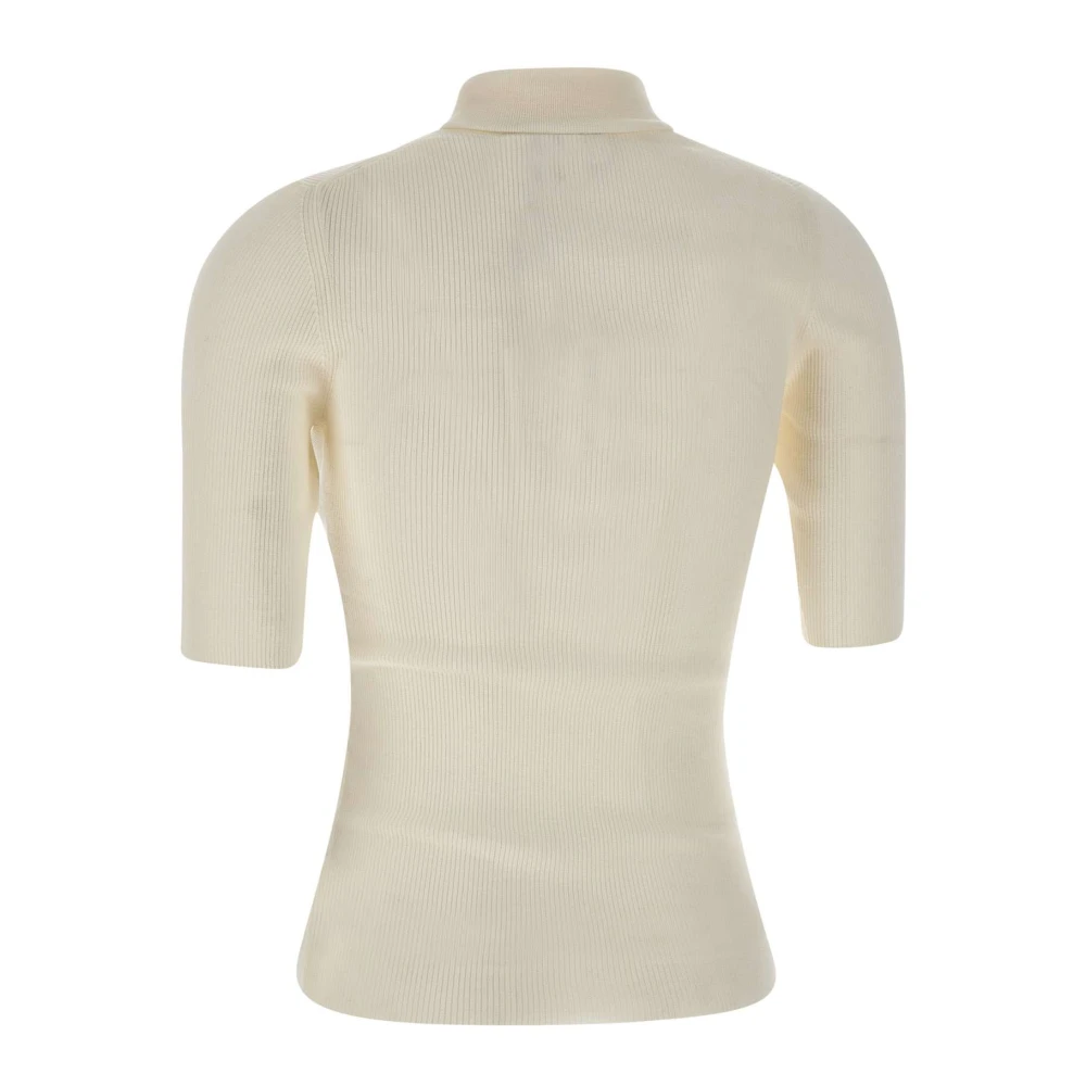 Theory Witte Wollen Trui Ribbel Weefsel Hoge Kraag White Dames