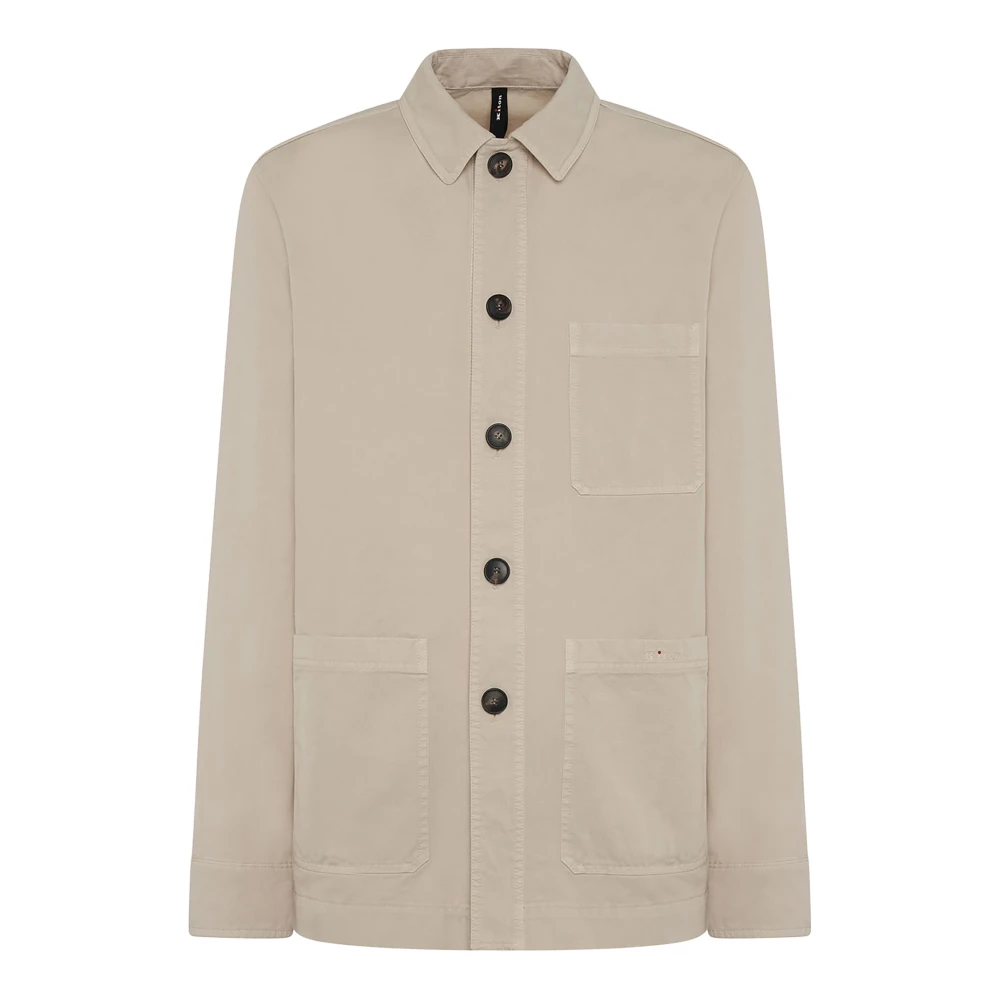 Kiton Katoenen overhemd met voorzakken Beige Heren