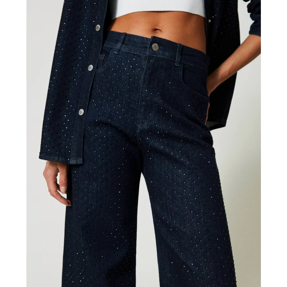 Twinset Wijde Pijp Jeans met Strass Applicatie Blue Dames