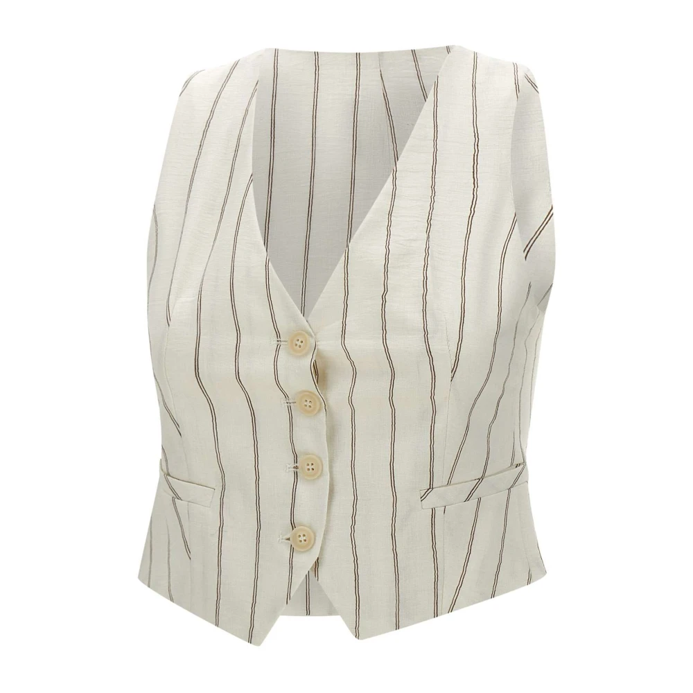 Kaos Gestreepte Linnen Gilet Wit White Dames