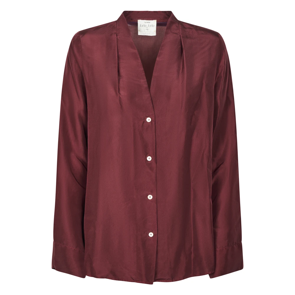Forte Forte Women's Red Habotai Silk V-Neck Shirt - Shirts - S - Blouses & Shirts