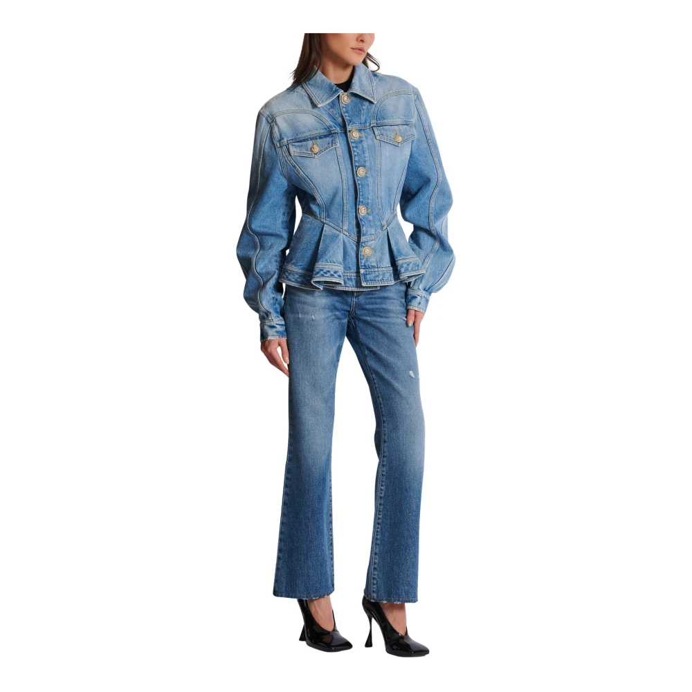 Balmain Geplooide spijkerjas Blue Dames