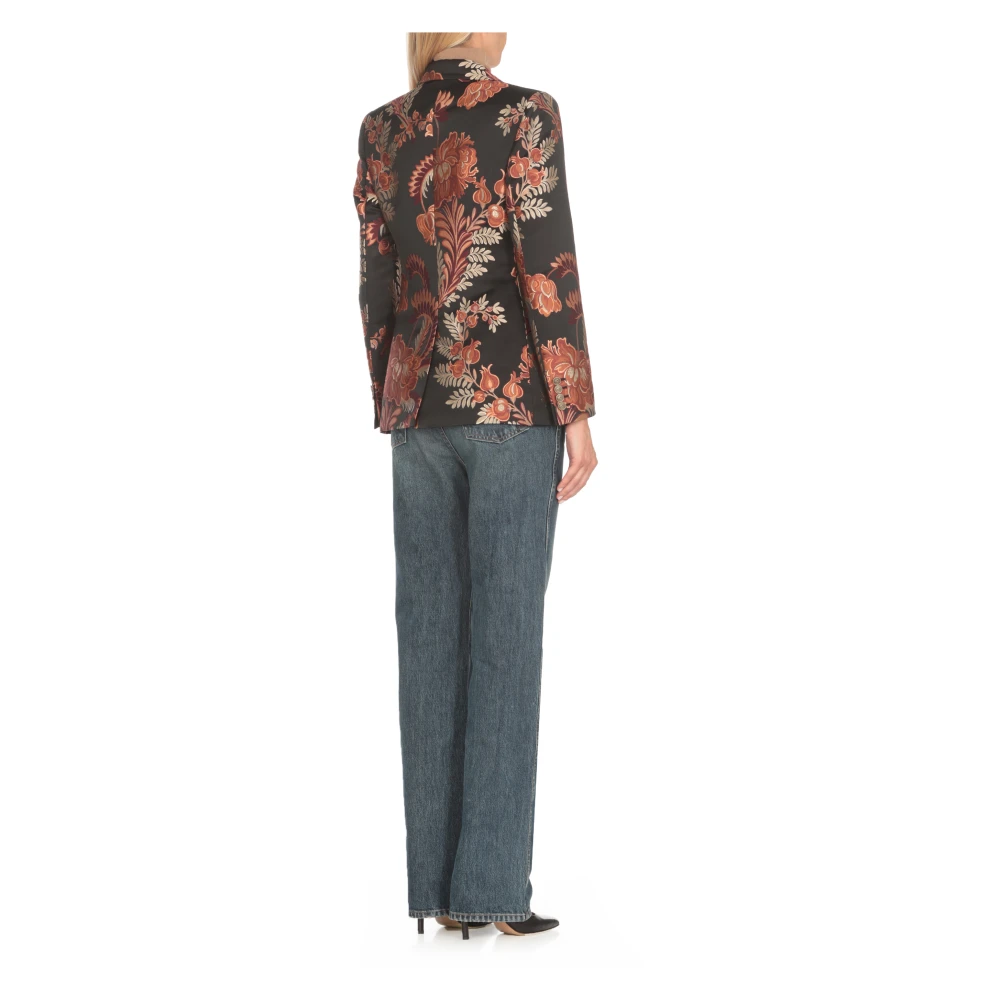 ETRO Zwarte Bloemen Blazer Peak Revers Multicolor Dames