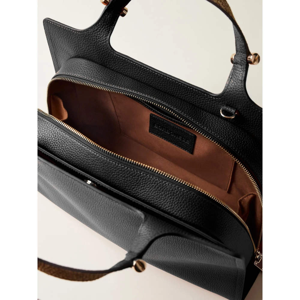 Borbonese Leren schoudertas met ritssluiting Black Dames
