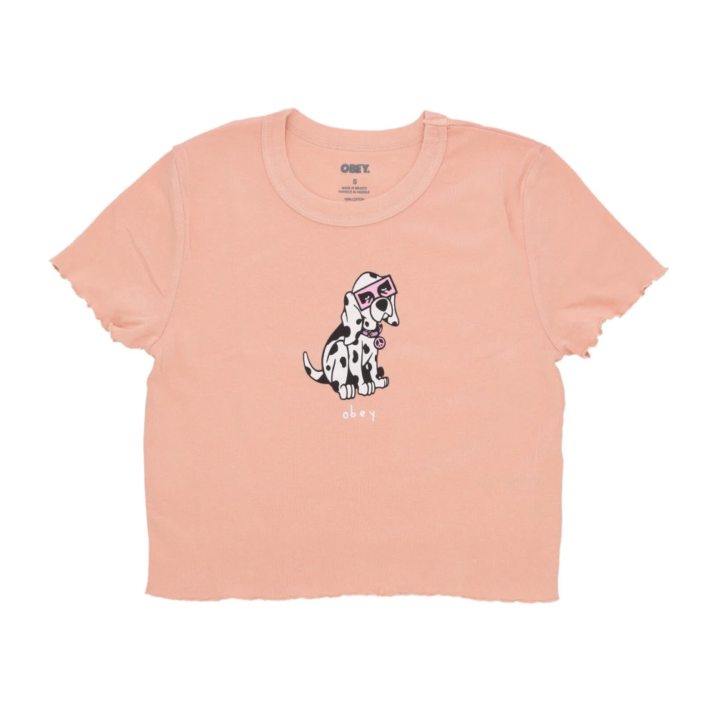 Obey Dalmation Eyes Cropped Tee Peach Sand Pink Dames