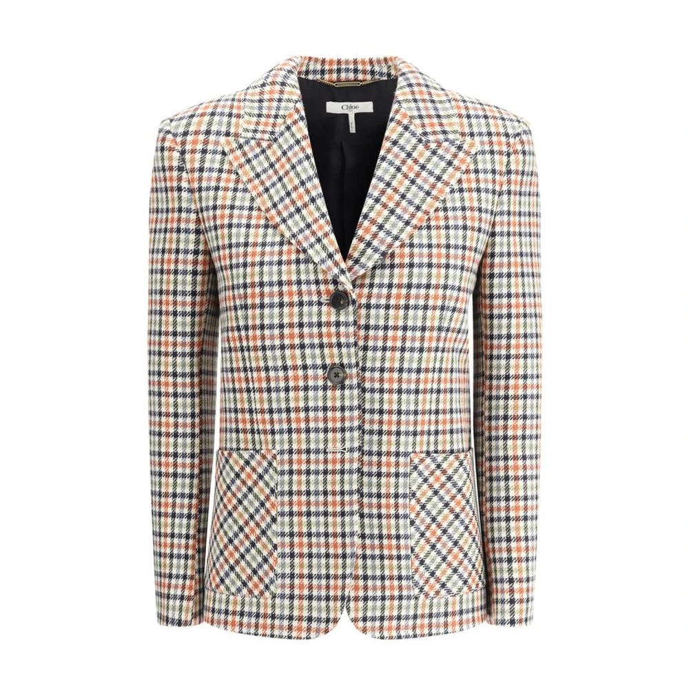 Chloé Geruite Patroon Wollen Blazer Jas Multicolor Dames