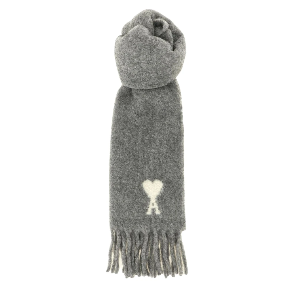Ami Paris Unisex Grigio - Sciarpa In Lana Con Logo - Accessories - One Size - Immagine 6