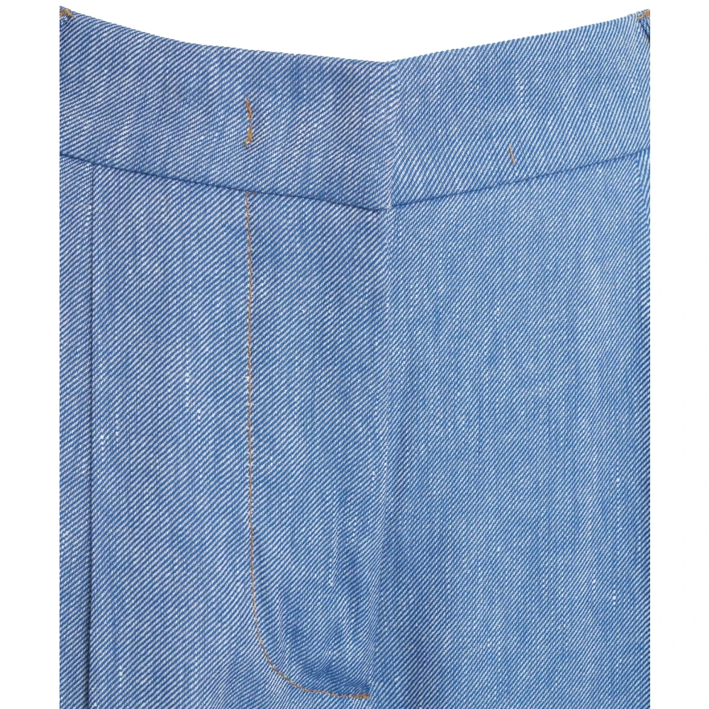 Kaos Blauwe Linnen Geplooide Wijde Pijp Broek Blue Dames