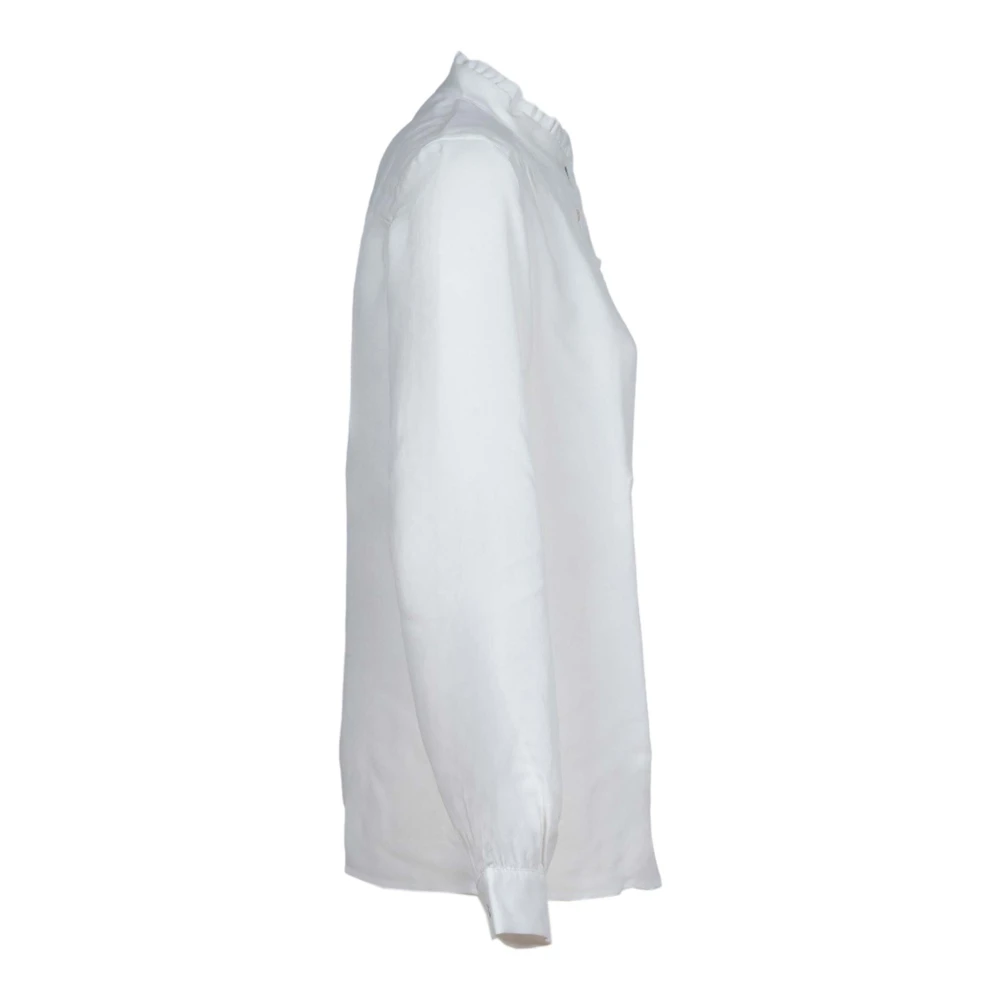 Iblues Witte Zijden Eendenoverhemd met Ruches White Dames