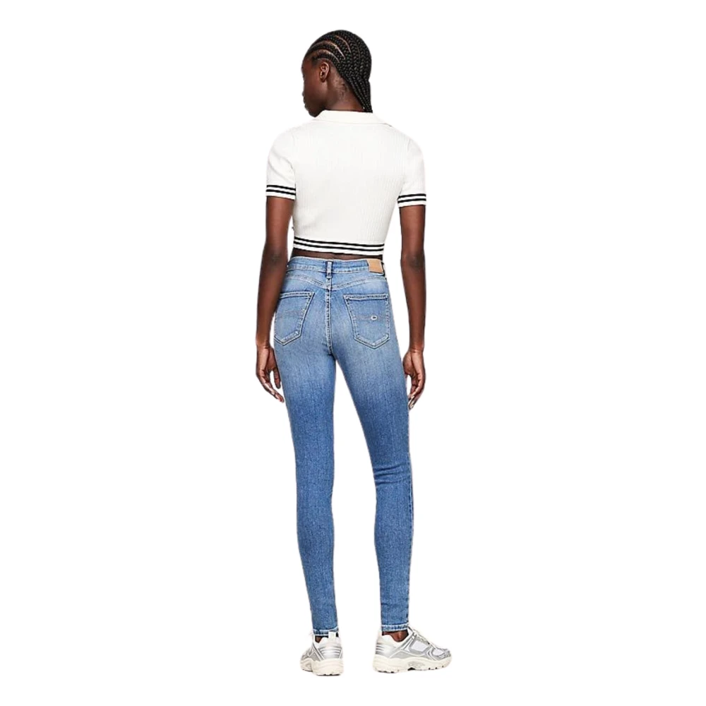 Tommy Hilfiger Skinny Denim Jeans met Distressed Details Blue Dames