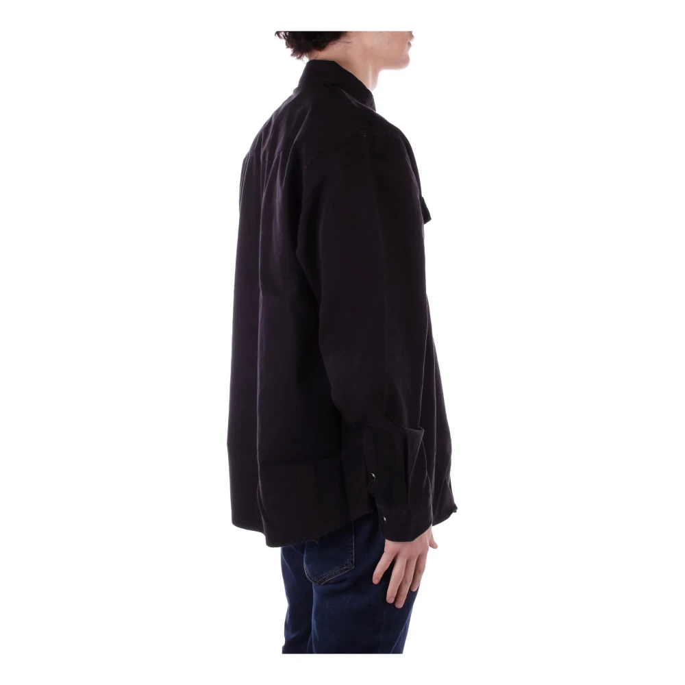 Carhartt WIP Zwarte Jassen Logo Voorste Knoopsluiting Black Heren