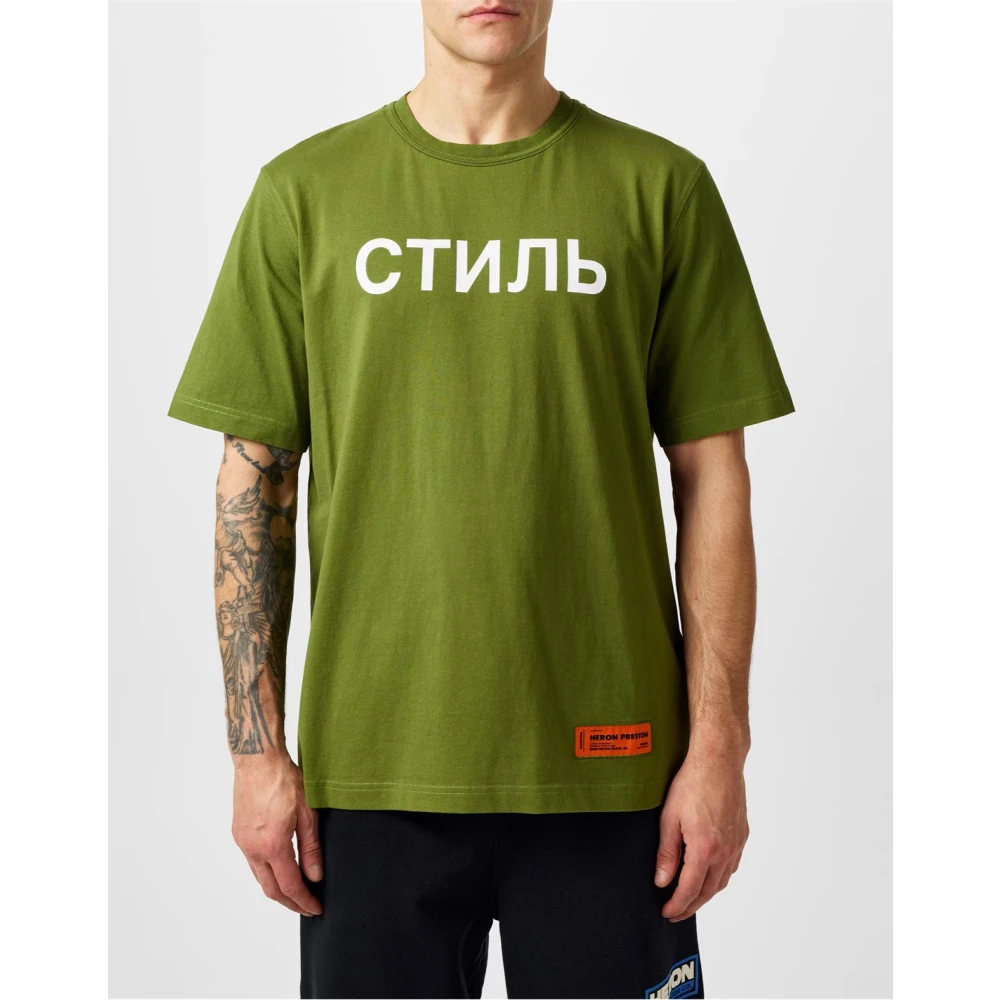 Heron Preston Ctnmb Logo T-Shirt Groen Wit Korte Mouw Green Heren