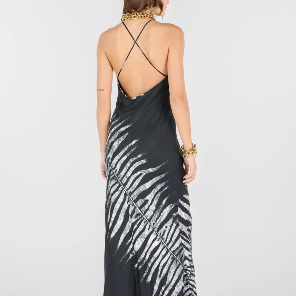 Roberto Cavalli Witte Tigress Print Zijden Jurk Black Dames