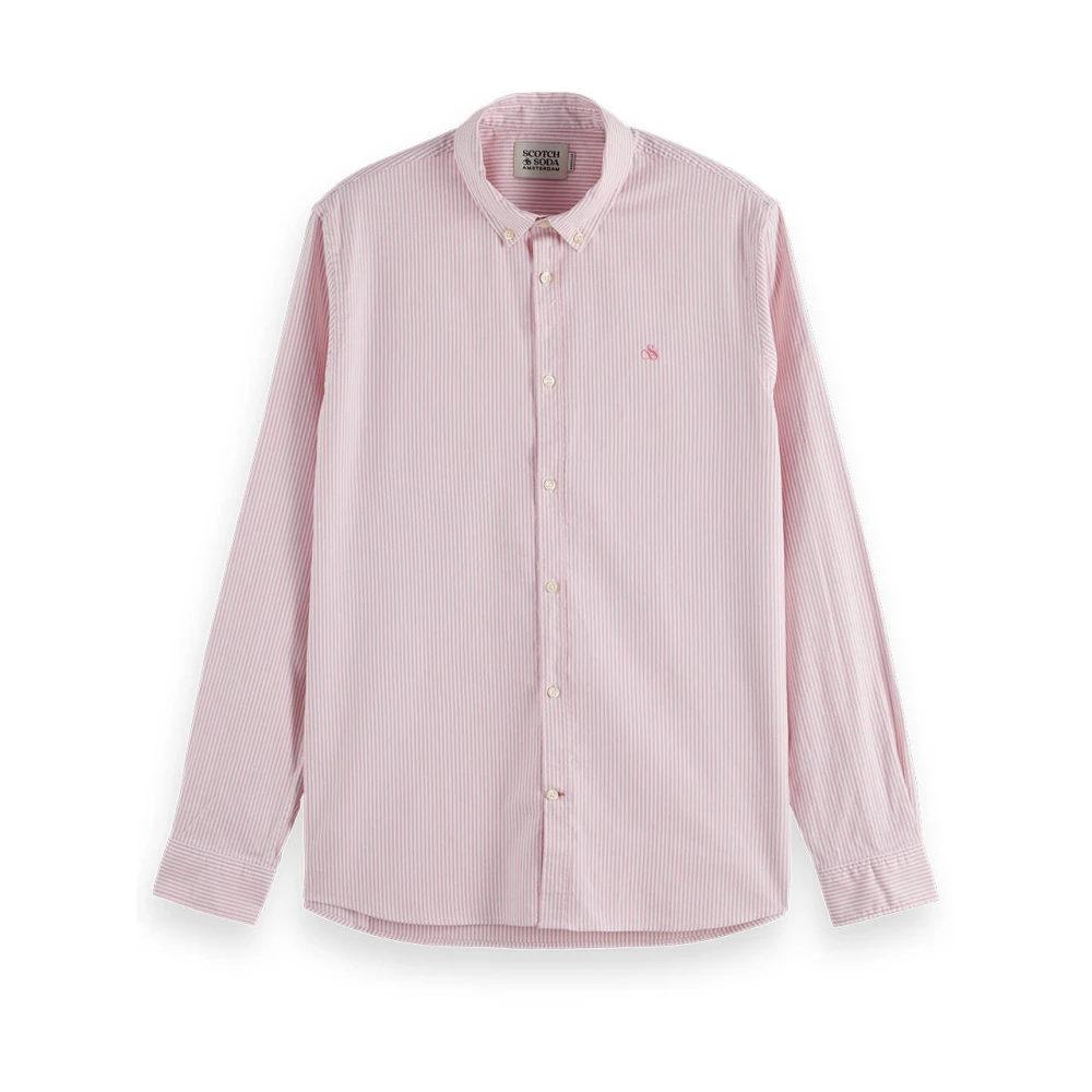 Scotch & Soda Gestreept Oxford Shirt Seizoens Essentials Pink Heren