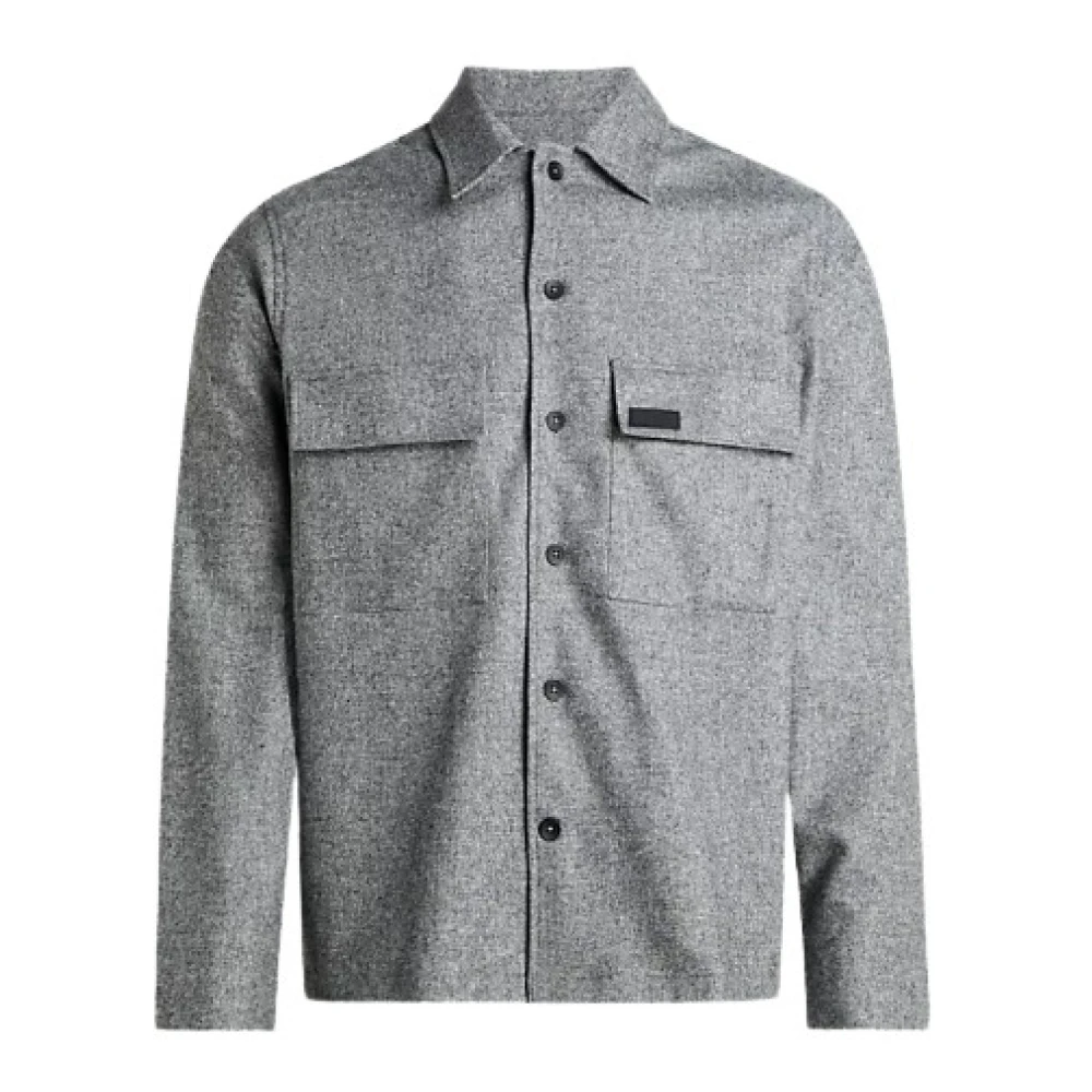 Calvin Klein Grijze Flanellen Overhemd met Semi Spread Kraag Gray Heren