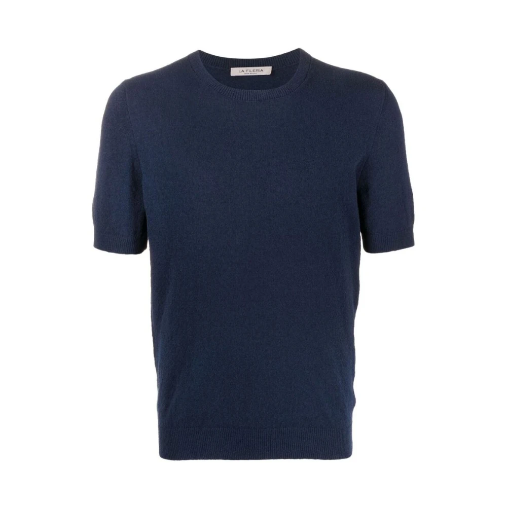 La Fileria Blauw Gebreid Crew Neck T-shirt Blue Heren
