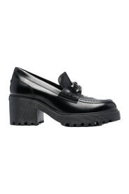 Schwarze Leder Mokassin Sandalen für Frauen