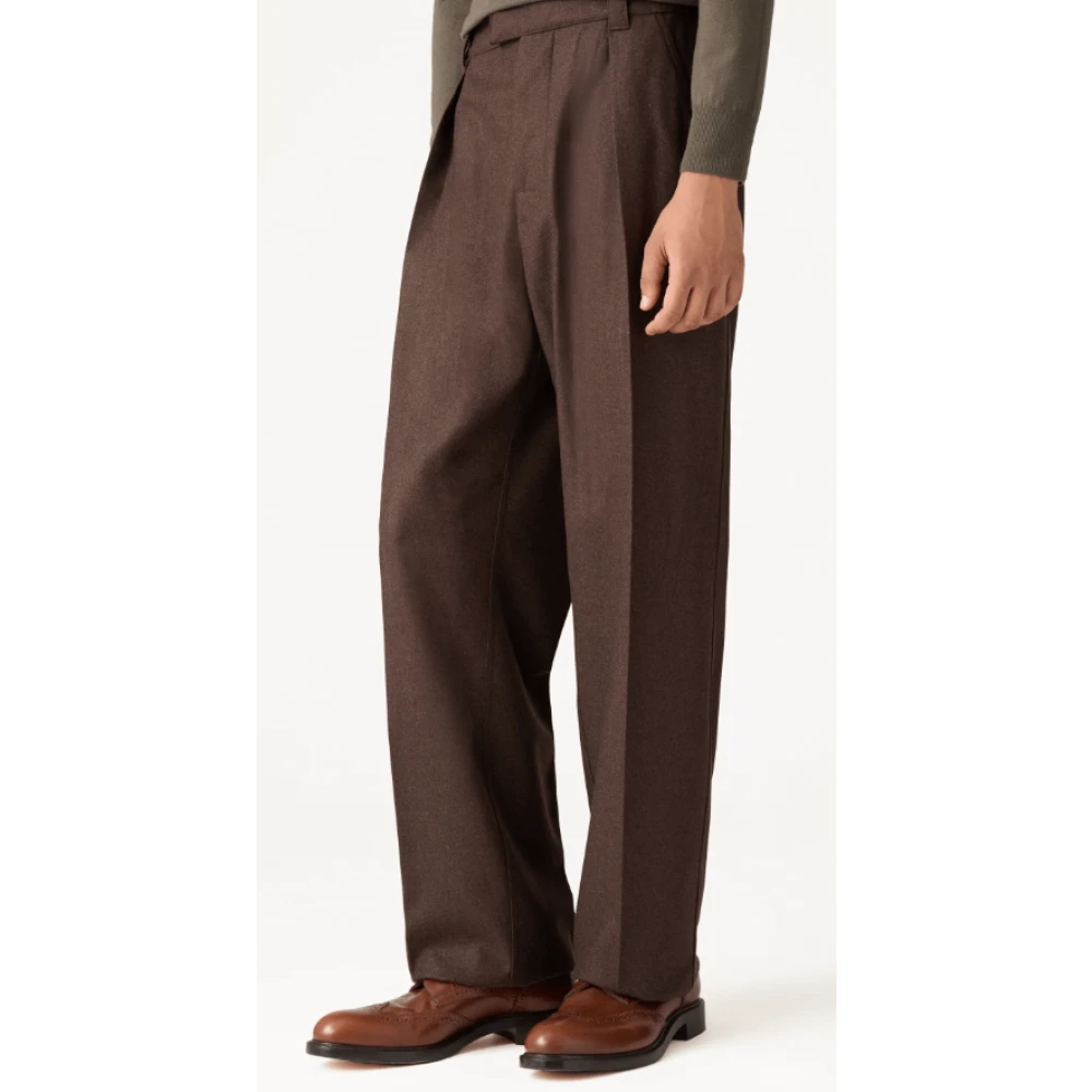 Loro Piana Kasjmier Flanel Hoge Taille Bruine Broek Brown Heren