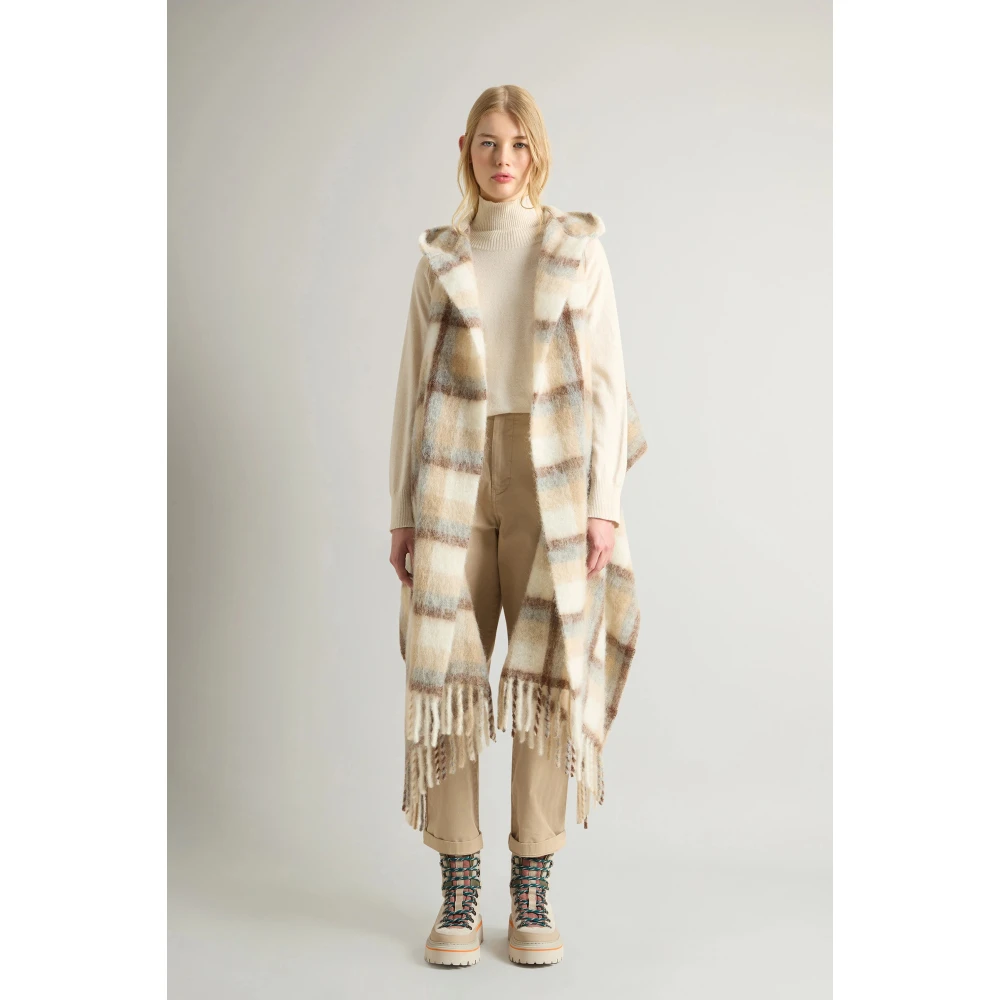 Woolrich Alpaca Mohair Wol Hooded Sjaal Beige Dames