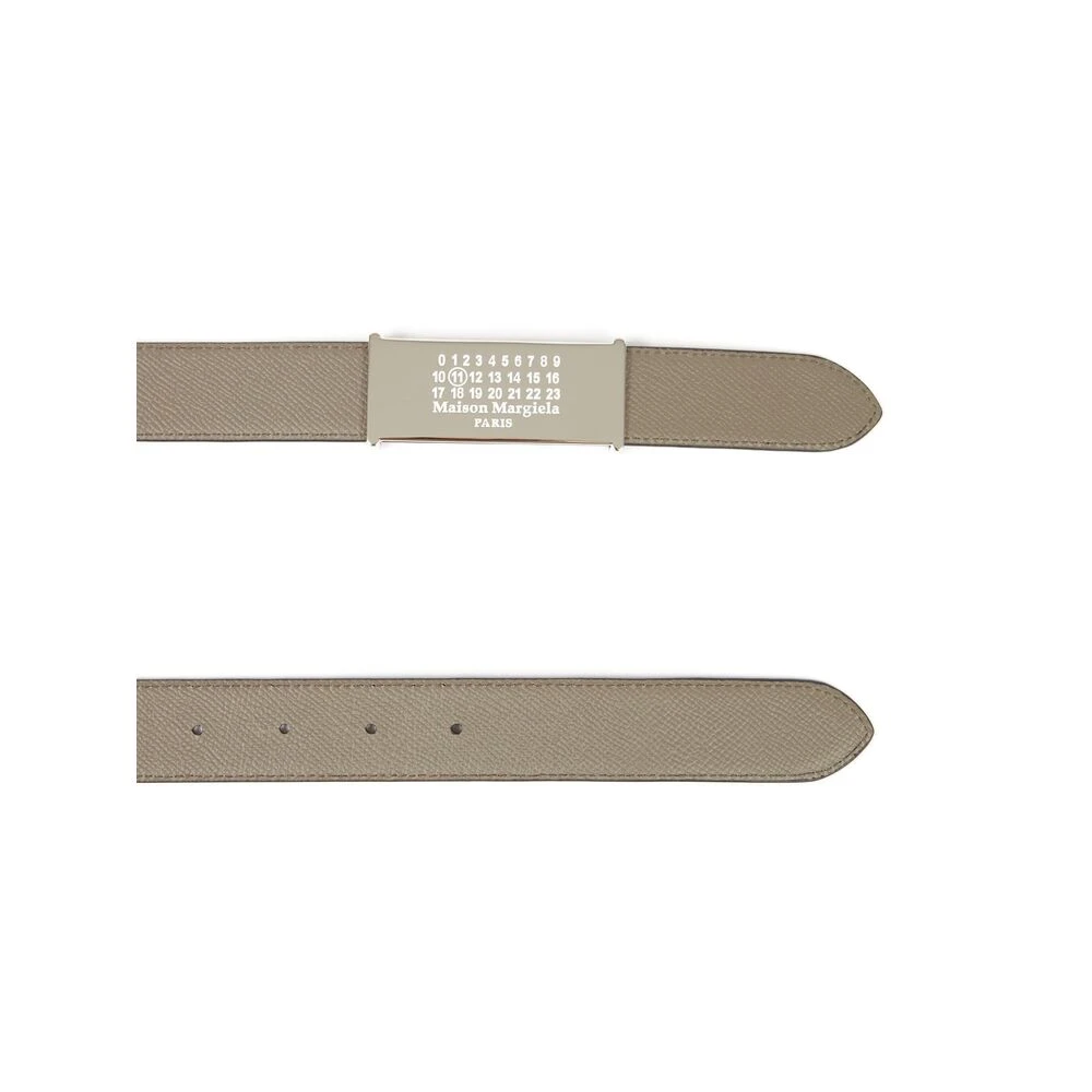 Maison Margiela Bruin Leren Logo Riem Stansgatdetails Beige Heren