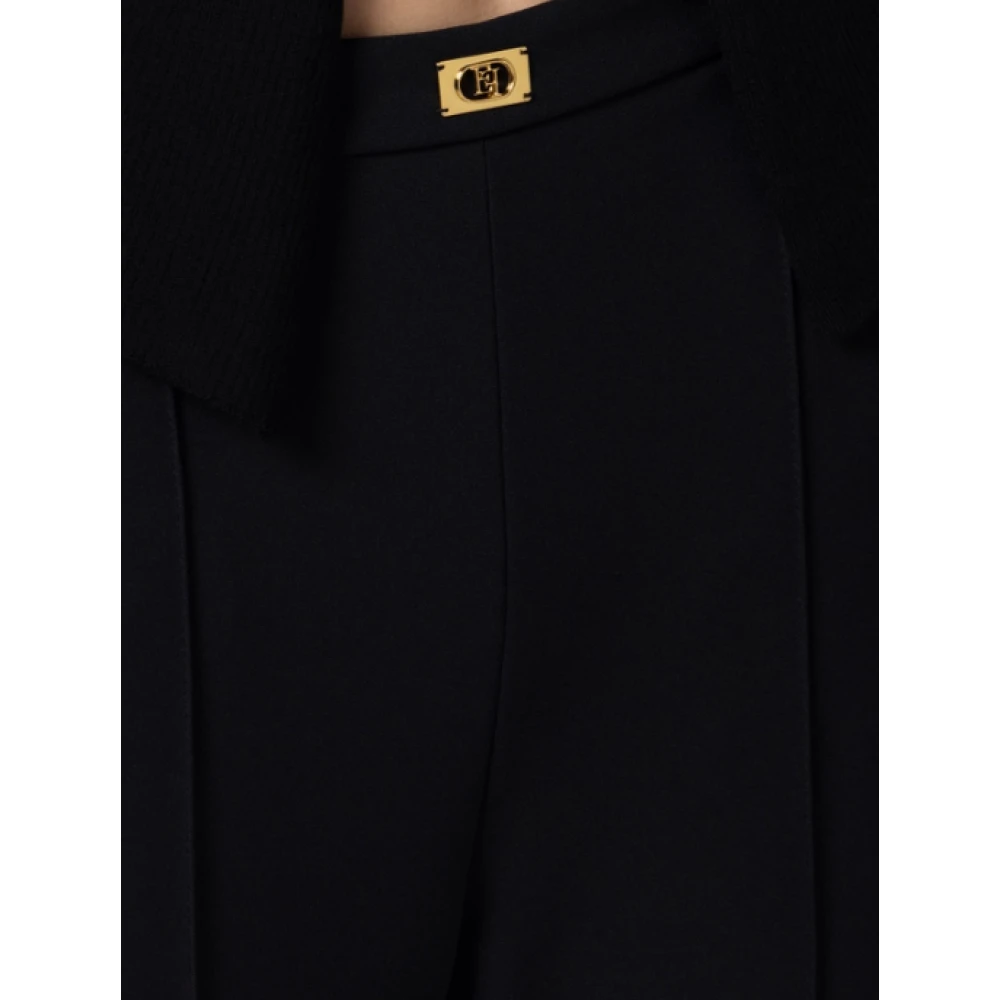 Elisabetta Franchi Zwarte Stretch Crepe Slim Fit Broek Black Dames