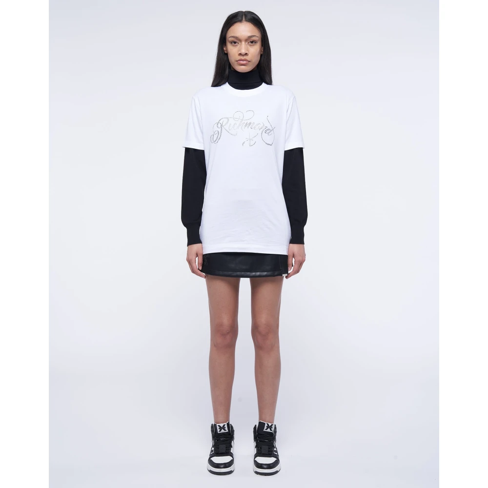 John Richmond T-shirt met lovertjeslogo White Dames