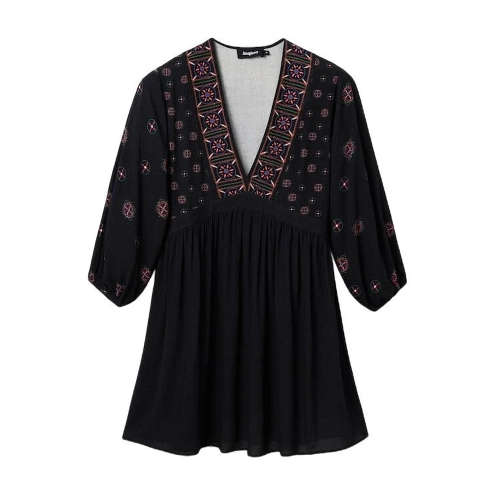 Desigual Women's Black V-Neck Dress In 100% Viscose