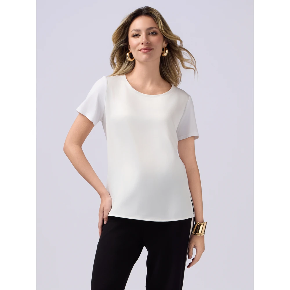 Oltre T-shirt gemaakt van twee verschillende materialen White Dames