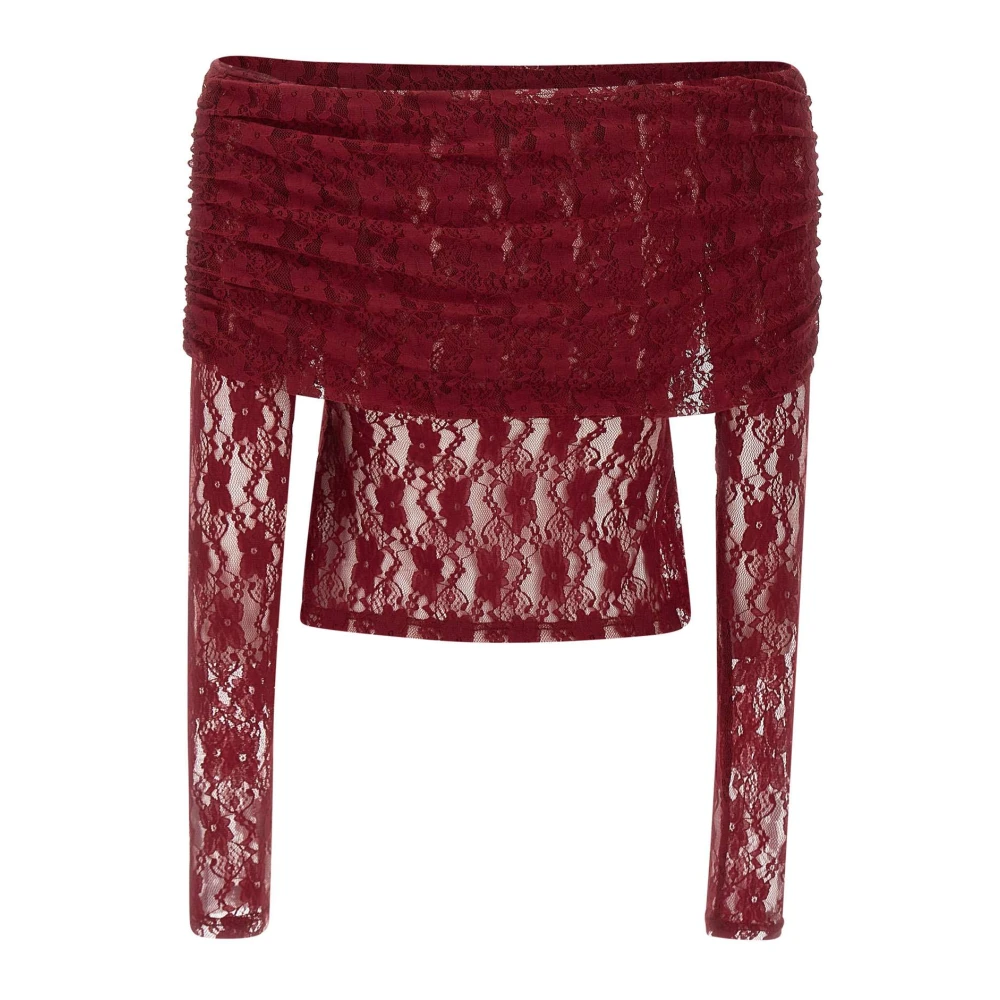 Rotate Birger Christensen Bordeaux Kleuren Top met Kant en Blote Schouders Red Dames