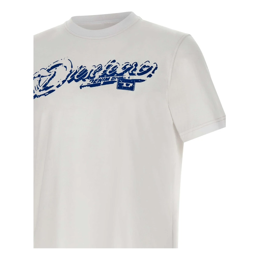 Diesel Wit Katoenen T-shirt met Blauw Logo White Heren