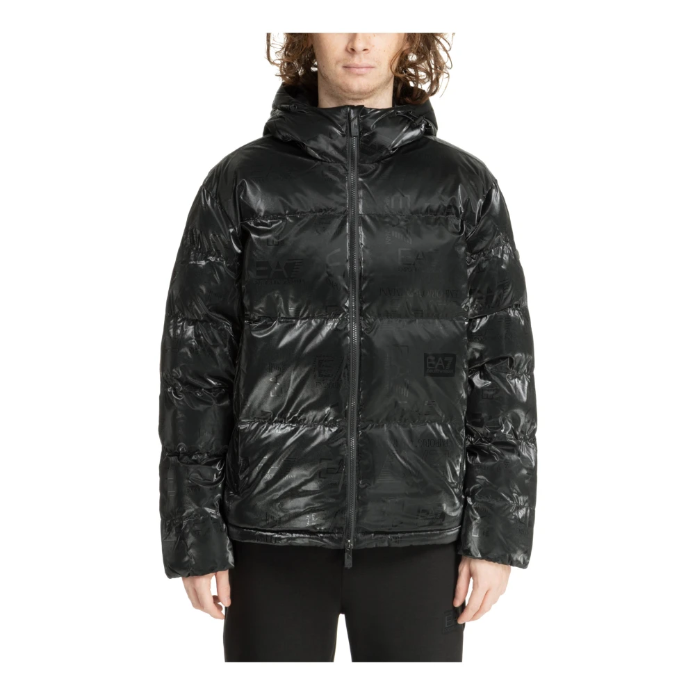 Emporio Armani EA7 Logo Snap-Zip Donsjas Black Heren