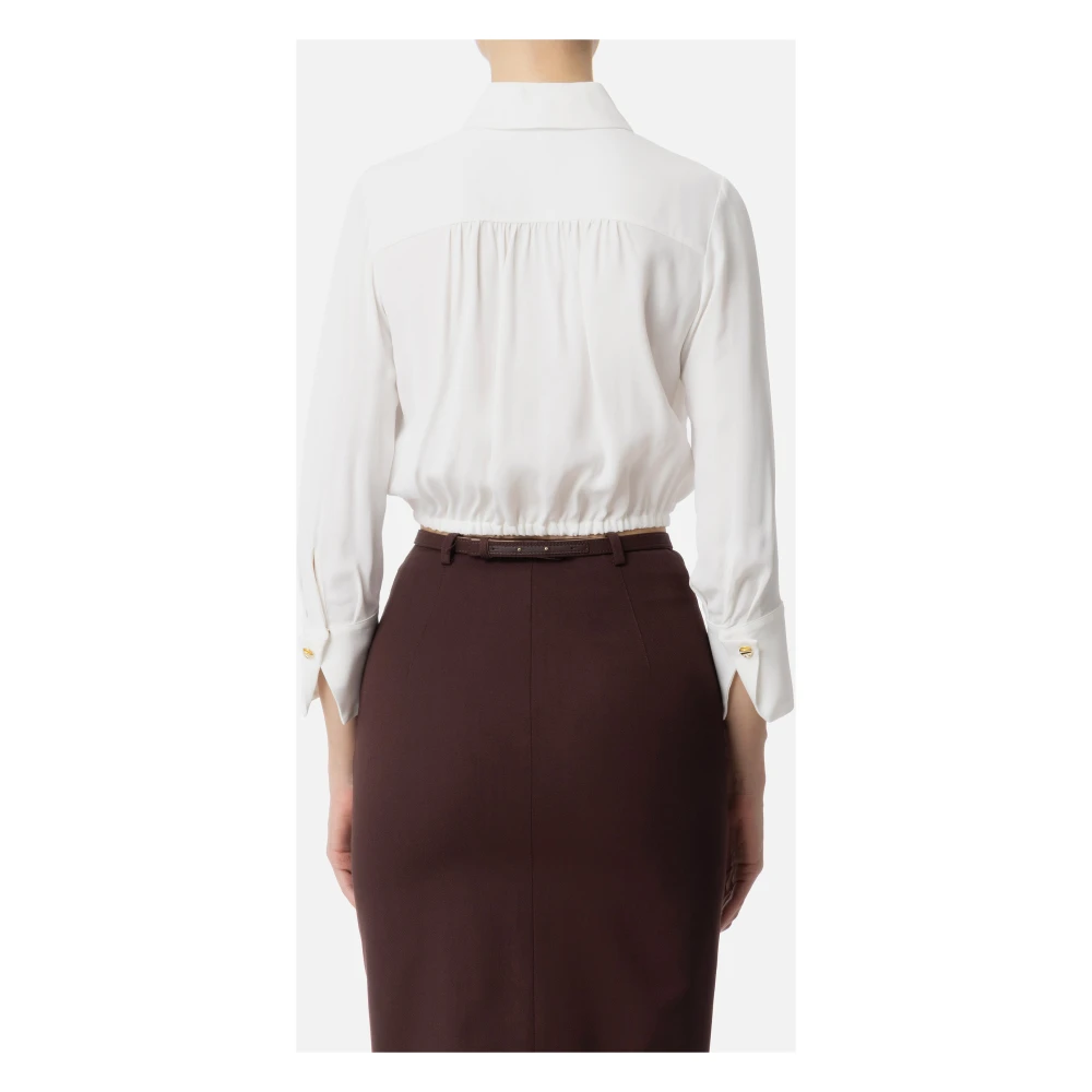 Elisabetta Franchi Georgette Cropped Shirt met 3 4 Mouwen Beige Dames