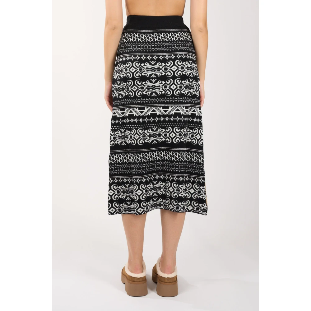 Akep Merino Wol Jacquard Midi Rok Black Dames