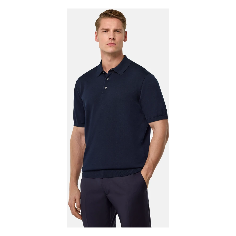 Boggi Milano Katoenen en zijden gebreid poloshirt Blue Heren