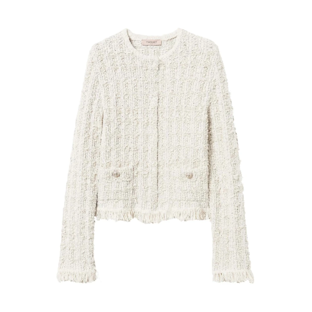 Twinset Beige Jack met Rode Rand en Logo Knopen White Dames