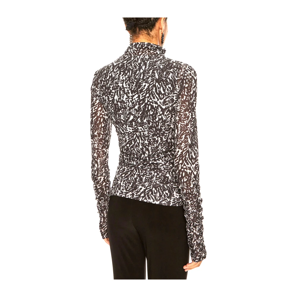 PATRIZIA PEPE Smock Kraag All-Over Print T-shirts Black Dames