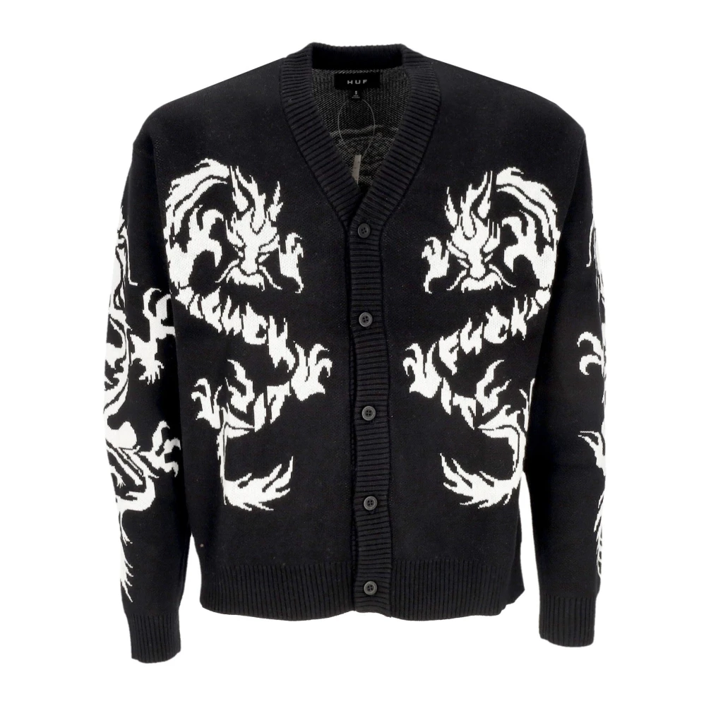 HUF Dragon Jacquard Cardigan Zwart Black Heren
