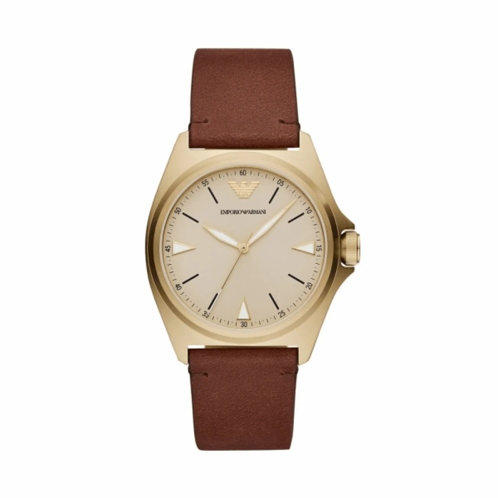 Emporio Armani Guld Läder Kvarts Herrklocka Yellow, Herr