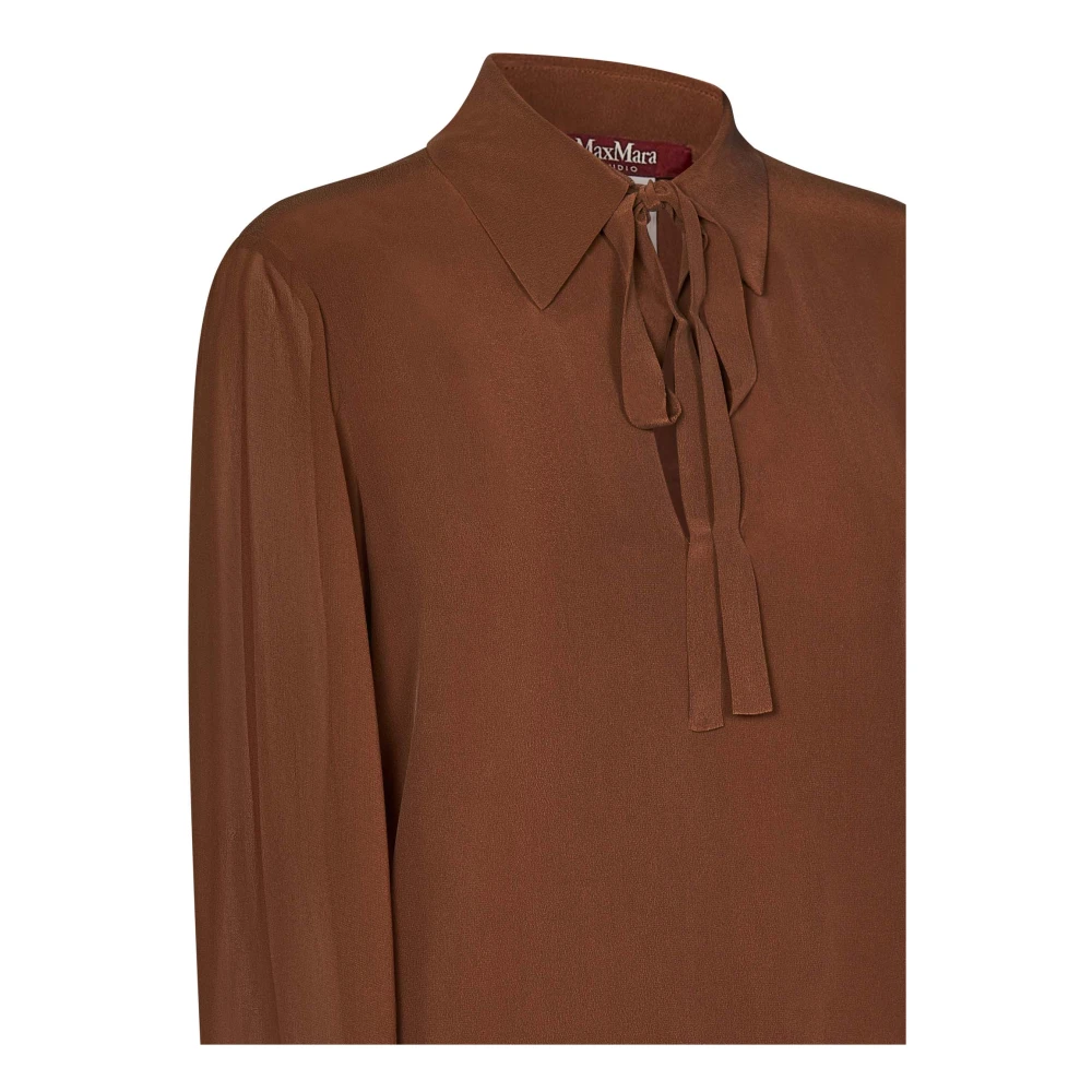 Max Mara Bruine leren overhemd met zijden mouwen Brown Dames