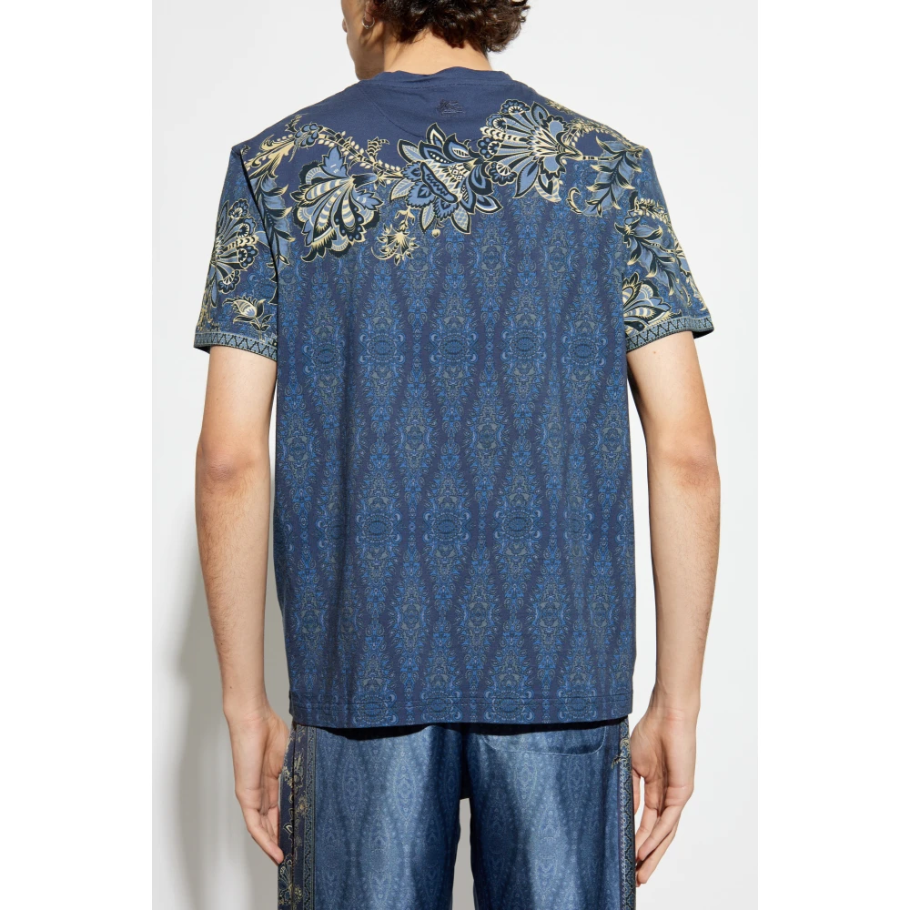 ETRO Katoenen T-shirt met decoratieve print Blue Heren