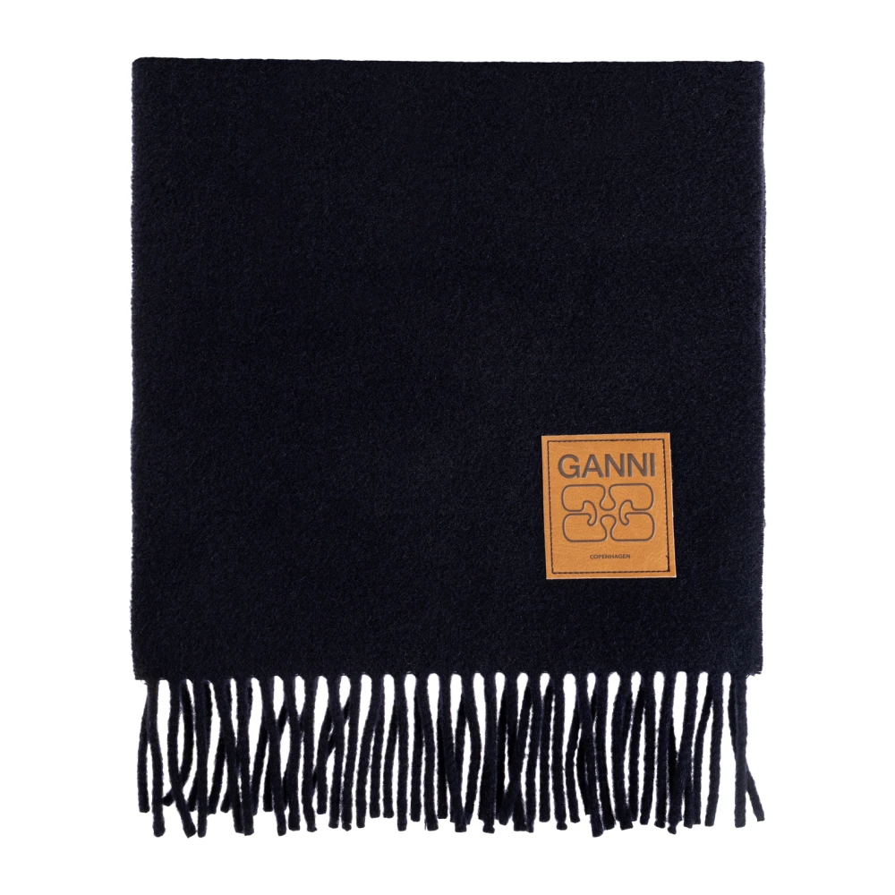Ganni Women's Blue Winter Scarves, One Size, Wool Scarf With Logo