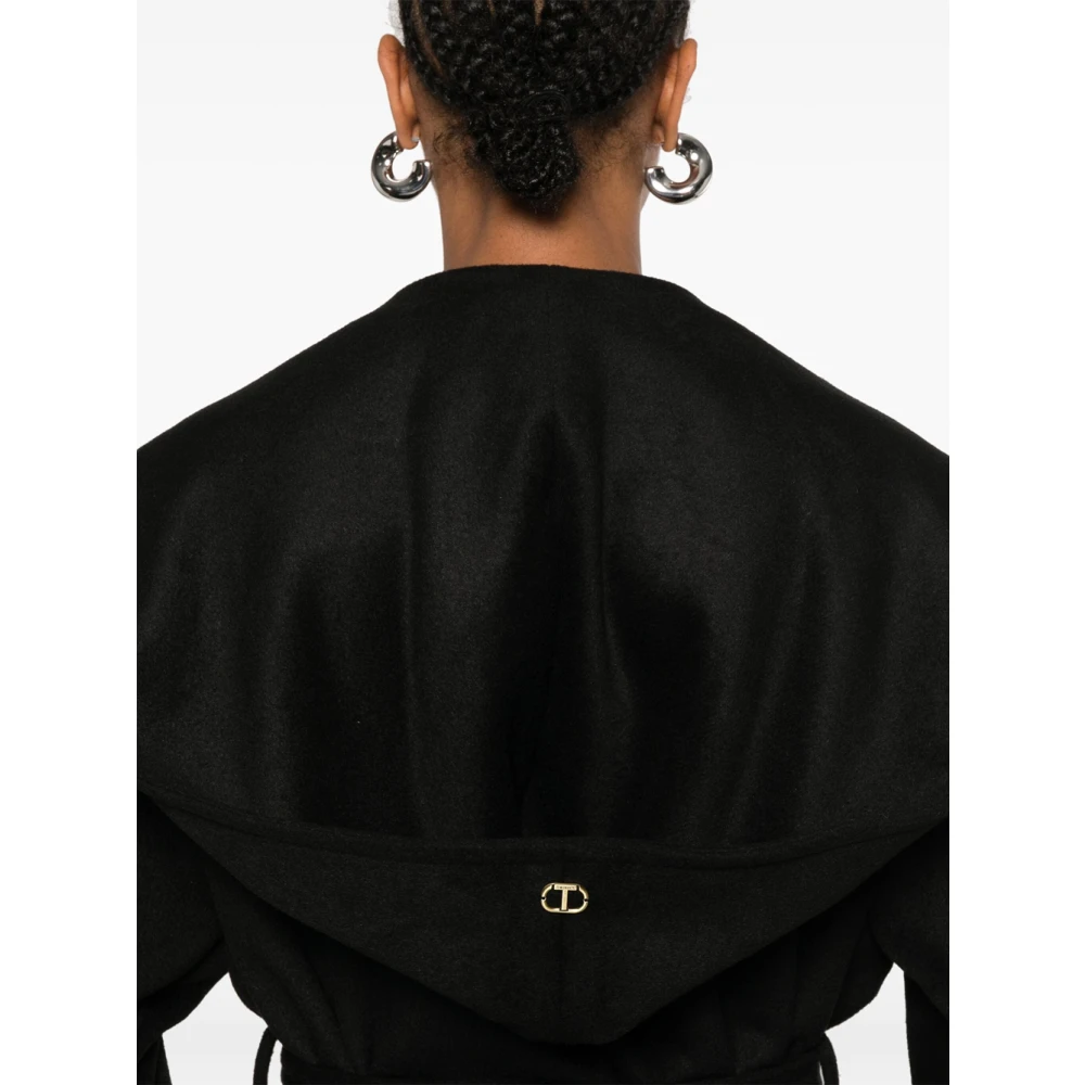 Twinset Zwarte mantel met ceintuur en sjaalkraag Black Dames
