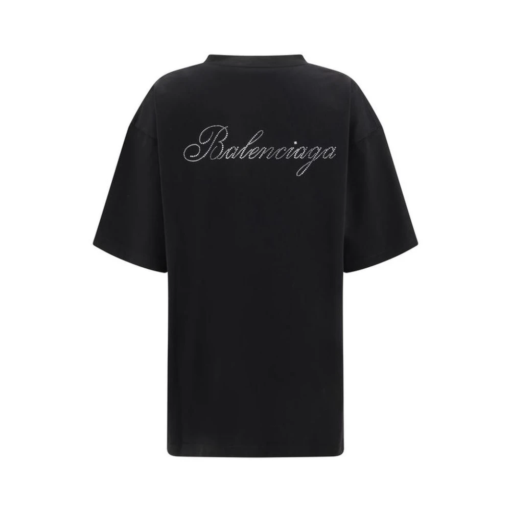 Balenciaga Rhinestone Logo Tee Short Sleeves Black Dames