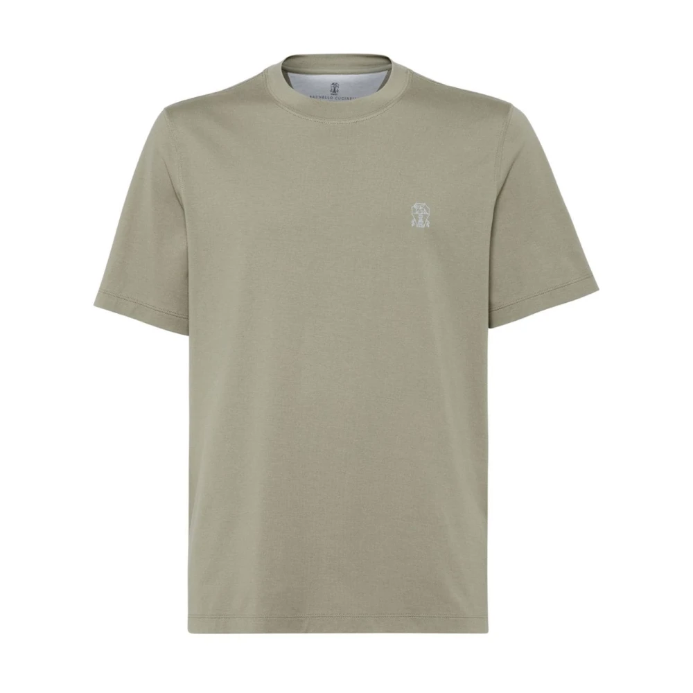 BRUNELLO CUCINELLI Groene Katoenen T-shirt met Bedrukt Logo Green Heren