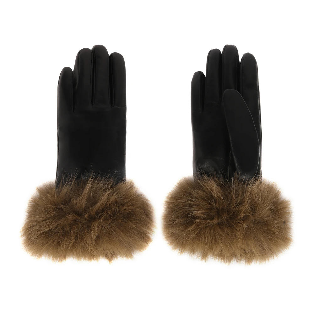 Kazar Zwarte leren handschoenen met synthetische bont Black Dames