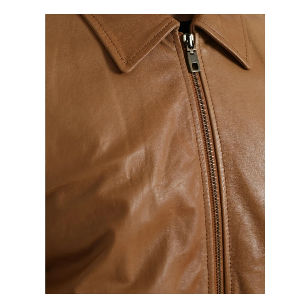 Dolce & Gabbana Bruin Leren Zip Blouson Jas Brown Heren