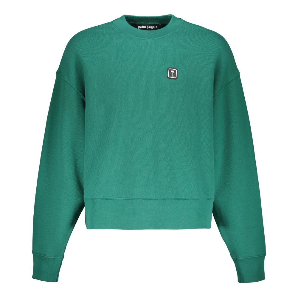 Palm Angels Geribbelde Kraag Katoenen Sweatshirt met Logo Green Heren
