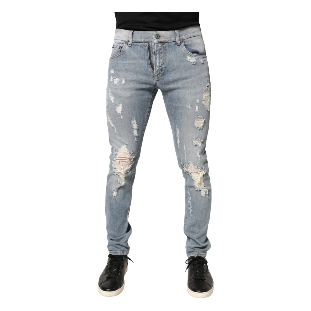 Dolce & Gabbana Men's Blue Distressed Skinny Denim Jeans - Slim Fit Jeans - L - Jeans